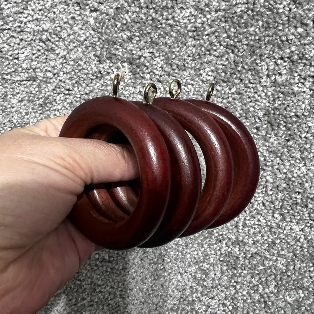 9 curtain Rod Rings Drapery Red Mahogany Vintage Hardware Curtain Rod